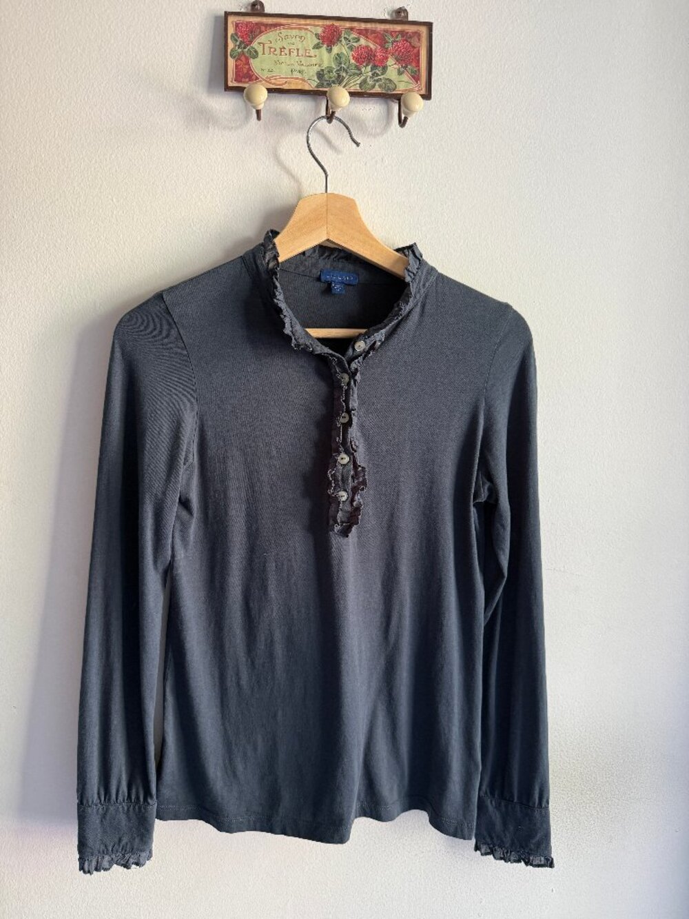 Lilla P Ruffled Mock Neck Button-Front Henley Top - Picture 5 of 6